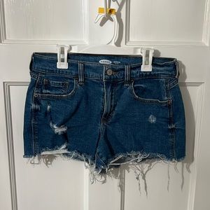 boyfriend fit mid rise denim jean shorts